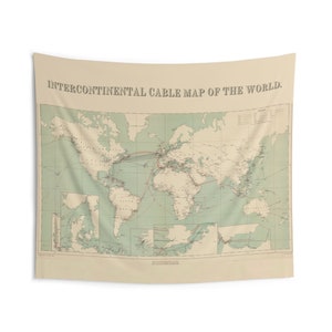 Intercontinental Cable Map of the World Wall Tapestry, World Map Wall Tapestry, World Submarine Cables Map Tapestry, Old World Map, Wall Map