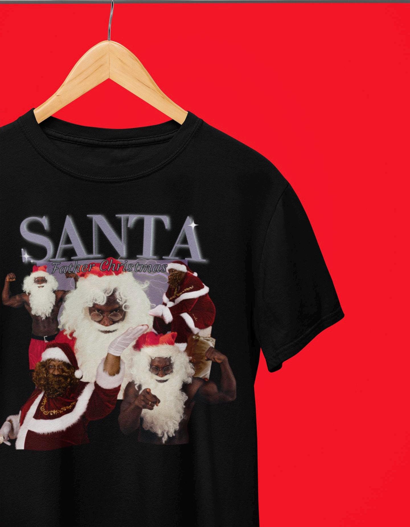 Santa Father Christmas T-shirt for Men, Funny Vintage Xmas Black 