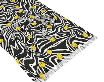 Trippy Smiley Zebra Trance Pashmina, Abstract Psychedelic Boho Raver Scarf Festival Shawl Wrap, Unique Rave Clothing Accessory Women Men EDM