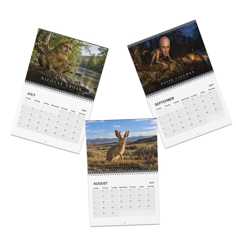 Nicolas Cage Cryptid Calendar, Funny Bigfoot, Mothman, Nessie 2027 Wall Calendar, Absurd Gag Gift, Yankee Swap, Humorous White Elephant Gift image 7