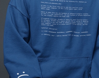 BSoD Hoodie, Blue Screen of Death Hooded Sweat Shirt, Computer Error Sweatshirt, Geeky Coder Tech Hoodie, Gamer Hacker Nerdy Pullover Jacket