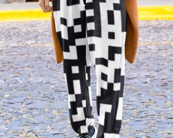 Joggers con estampado QR, joggers atléticos en blanco y negro, pantalones Cyber Tech Rave, hombres mujeres Athleisure ropa de calle japonesa, regalo de ropa tecnológica geométrica
