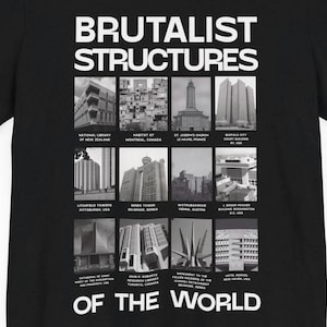 T-shirt Structures brutalistes du monde, T-shirt brutalisme pour homme et femme, T-shirt post-punk sombre et avant-gardiste, Cadeau unique d&#39;architecte, T-shirt Alt Coldwave