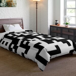 QR Code Print Comforter, Black and White Duvet Cover, Tech Bedding, Dorm Geek Chic, Unique Bedroom Decoration, Cybercore Aesthetic Bed Cover