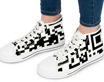 Zapatillas altas con estampado QR para mujer, estilo Converse con
