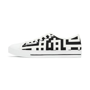 QR Code White Low Top Sneakers, Women Black and White Low Top Sneakers, QR Code Shoes, Edgy Low Top Sneakers for Women