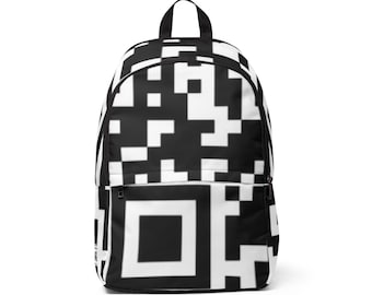 QR Print Backpack, Black And White Bookbag, Abstract Rave Backpack, Cyber Tech Geometric Bookbag For College Student Gift, School Laptop Bag