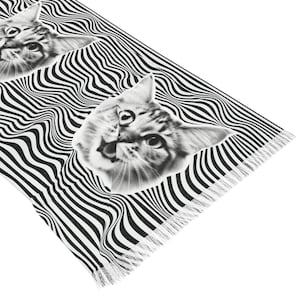 Psychedelic Cat Pashmina, Trippy Abstract Trance Boho Raver Scarf Festival Shawl Wrap Unique Rave Clothing Accessory Women Men EDM Psytrance