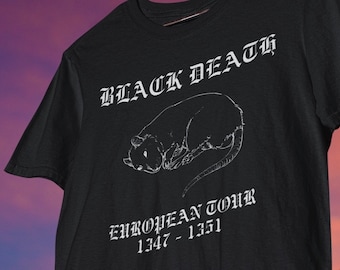 Camiseta Black Death European Tour, camiseta oversize Goth Alt Plague Rat, camiseta medieval oscura macabra, vanguardista punk grunge oculto ofensivo mórbido
