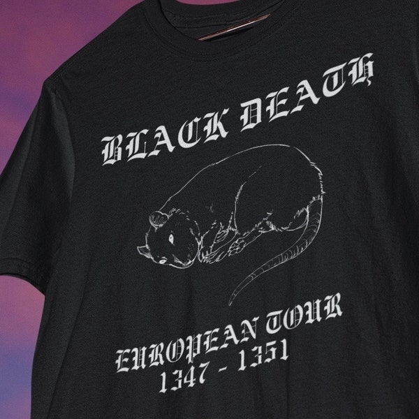 Black Death European Tour T-Shirt, Goth Alt Plague Rat Oversize Tee, Medieval Dark Macabre T Shirt, Edgy Punk Grunge Occult Offensive Morbid