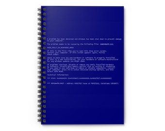 BSOD Spiral Notebook, Dark Blue Ruled Line Journal - Nerd Geek Hacker Computer Science Notebook PC Tech Accessory - Student Gift for College