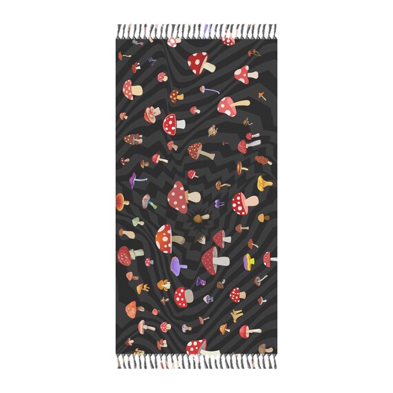 Mushroom Pashmina Rave Trippy Mushroom Trance Pashmina, Abstract Psychedelic Boho Raver Scarf  Festival Shawl Wrap, Unique Rave Clothing Accessory Women Men EDM UK