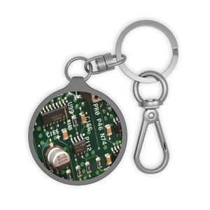 Circuitboard Key Chain, PCB Keychain Gift for Nerd, Tech Support, Computer Science Student, Teacher, Geeky Keyring Tag, Tech Stocking Filler