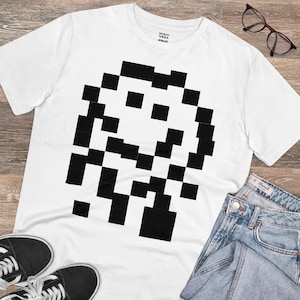 QR-pixel T-shirt gesmolten smiley, milieuvriendelijk rave-T-shirt voor mannen vrouwen, EDM-festival, Burning Man-kleding Trippy Plur Raver Smile-shirt