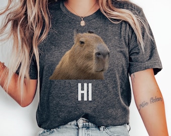 Hi Capybara T-Shirt, Quirky Capybara T Shirt for Men Women Capybara Lover Gift Friendly Cute Animal Meme Tee, Nature Wholesome Funny Graphic