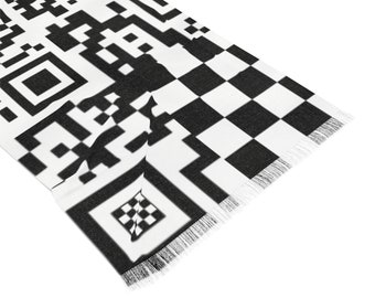 Lightweight QR Checker Pashmina, Trippy Whimsigoth Pashi, Abstract Geometric Boho Beach Scarf, Dark Festival Shawl, CyberPunk Edgy Rave Wear
