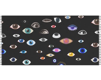 Large Eyeball Pashmina, Thick Heavy Rave Pashmina, EDM Trippy Eye Psytrance Raver Scarf, Festival Shawl Wrap, Unique Rave Clothing Accessory