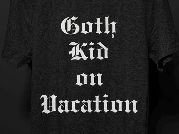 Goth Kid on Vacation T-shirt, Satirical Goth T Shirt for Men Women