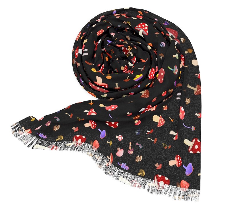 Trippy Mushroom Trance Pashmina, Abstract Psychedelic Boho Raver Scarf