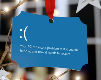 BSoD Ornament, Retro Christmas Tree Decoration, Geeky Techie Stocking Filler Xmas Decor, PC Gamer, Geek Tech Computer Glitch IT Support Gift