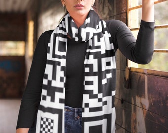 QR Checker Pashmina, Whimsigoth Pashmina, Abstract Geometric Boho Beach Scarf, Dark Festival Shawl, CyberPunk Whimsigoth, Edgy Rave Wear Set