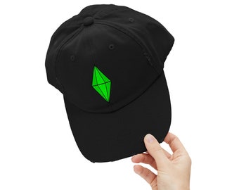 Sim Plumbob Hat, Distressed Plumbob Cap, Baseball Cap for Gamer Gift, Quirky Cute PC Gaming Accessory Clothing Sim Whimsical Cosplay Costume
