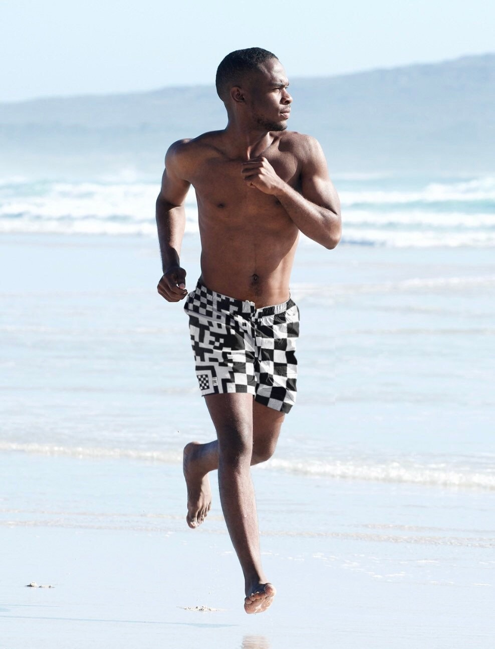QR Code Checkered Board Shorts, Men's Festival Shorts, Geometric