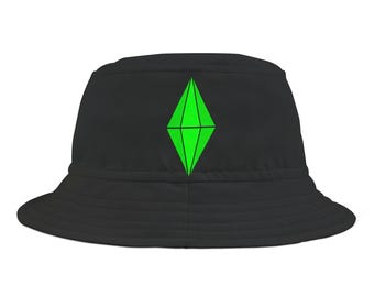 Sim Plumbob Bucket Hat, Gamer Gift, Quirky Clothing Accessory Cosplay, Whimsical Gaming Attire Aesthetic Rave Hat, Raver Humorous Bucket Hat