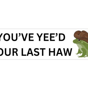 Youve Yeed Your Last Haw Bumper Sticker, Whimsical Western Frog Car Sticker Funny Cowgirl Car Decal Silly Gift Stocking Filler Absurd Humour