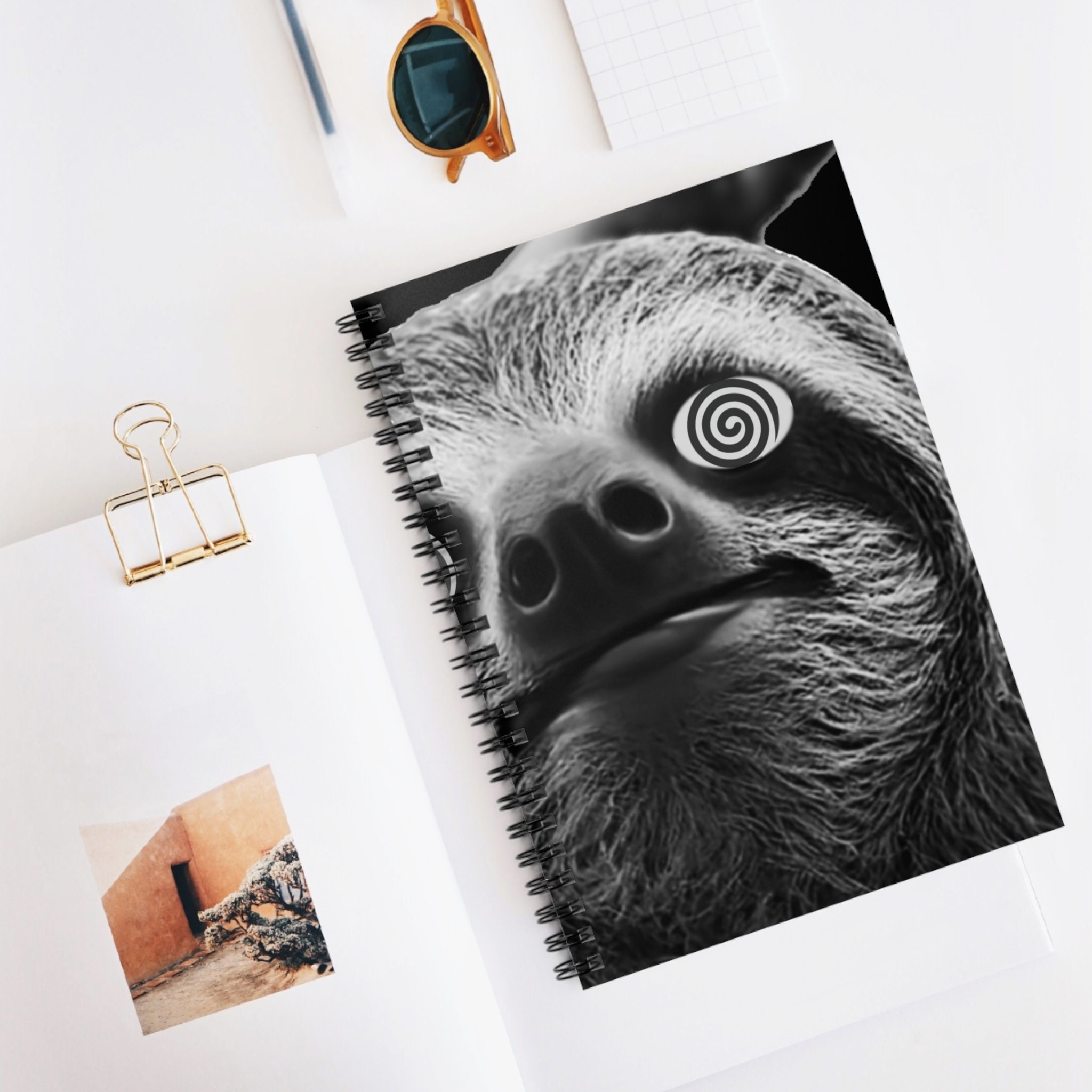 Sloth Taking Notes Trippy Sloth Spiral Notebook, Psychedelic Note Book, Crust Punk Grunge ...