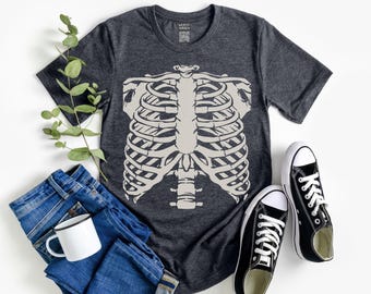 Skeleton T-Shirt, Halloween T Shirt for Men Women, Goth Gift, Dark Alt, Punk Grunge, Emo Tee, Gothic Clothing, Easy Costume, Day of the Dead