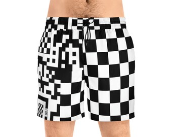 QR Code Checkered Board Shorts, Men's Festival Shorts