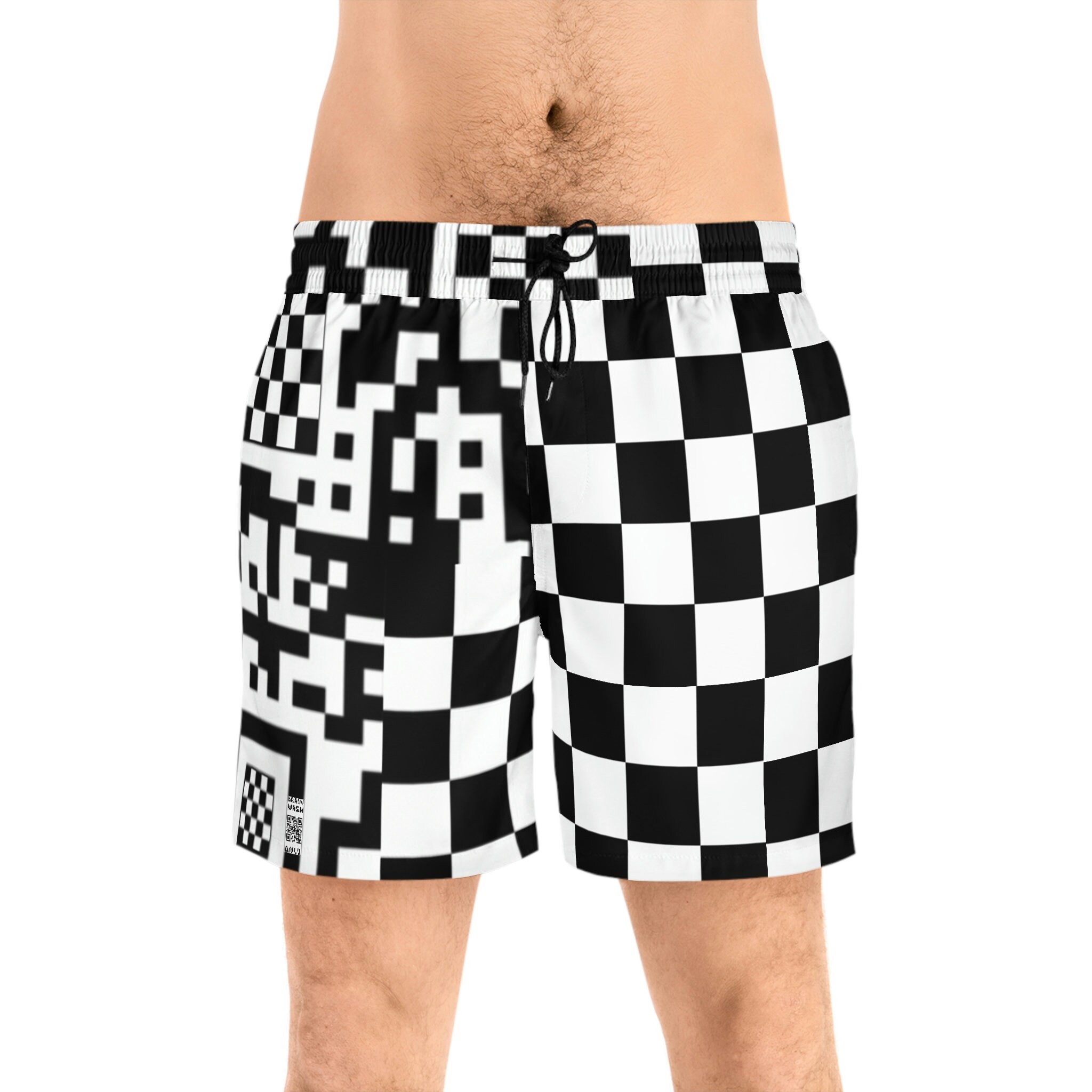 QR Code Checkered Board Shorts, Men's Festival Shorts