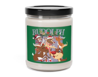 Rudolph Scented Christmas Candle, Xmas Home Mood Setting Decor, Fragrant Holiday Decoration, Aromatic 9oz Soy Candle for Wintertime Magic