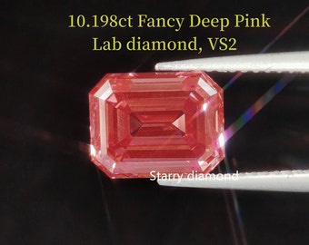 10,2 ct Emerald Cut Fancy Deep Pink Diamond/ Lab Diamond Ring/betaalbare diamant/ april geboortesteen
