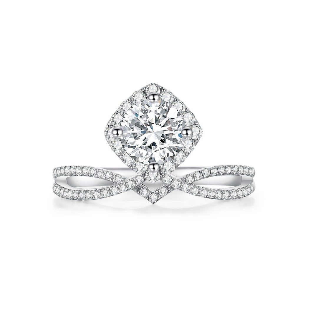 18K Solid Gold Round Brilliant Lab Diamond Engagement Ring /unique ...