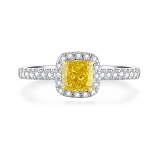 14K Solid Gold Cushion Cut Fancy Yellow Lab Diamond Engagement Ring /Halo Diamond Ring /Affordable Color Diamond Jewelry /Gift for her