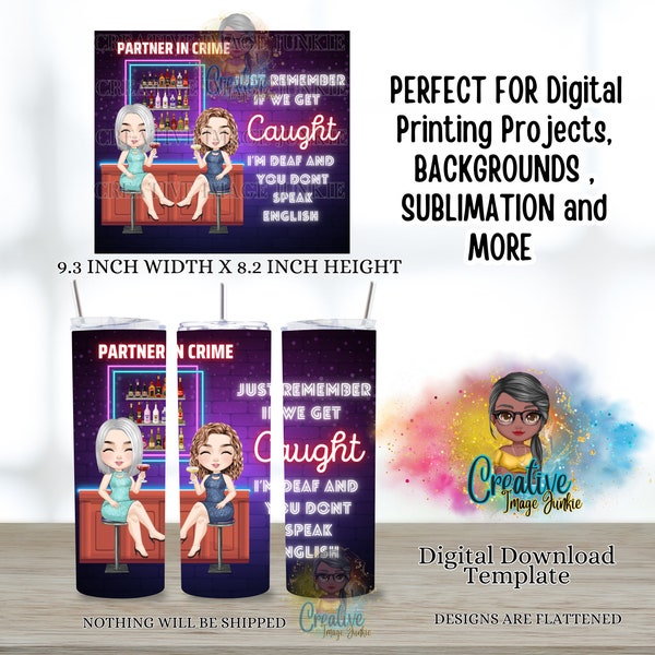 Partners in Crime tumbler wrap, 20oz Sublimation Wrap, Besties tumbler wrap, Digital Download, Sister tumbler wrap