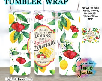 When Life Gives You Lemons png, Strawberry Lemonade label, 20oz Sublimation Wrap, Fun Fruit png, Positive Png, instant digital download