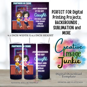 Partners in Crime tuimelaar wrap, 20oz sublimatie wrap, digitale download, werk bestie tuimelaar wrap, zuster tuimelaar wrap, bestie tuimelaar wrap