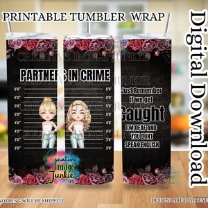 Partners in Crime, détenu de police, mugshot, emballage de modèle de sublimation de 20 oz, téléchargement numérique instantané, poupées Chibi de mode, PNG, amis, drôle