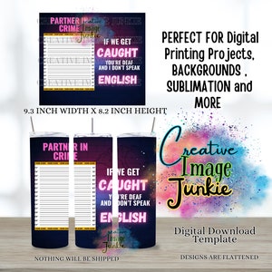 Partners in Crime Tumbler Wrap, 20 Unzen Sublimation Wrap, digitaler Download, Arbeit Bestie Tumbler Wrap, Schwester Tumbler Wrap, Bestie Tumbler Wrap