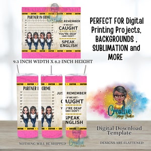 Partners in Crime bekerwrap, 20oz sublimatiewrap, digitale download, work bestie bekerwrap, zus bekerwrap, bestie bekerwrap