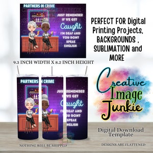 Partners in Crime, 20oz sublimatie tumbler cup wrap, Fashion Dolls Besties, Instant Digitale Download, Beste Vrienden Drinkbeker wrap