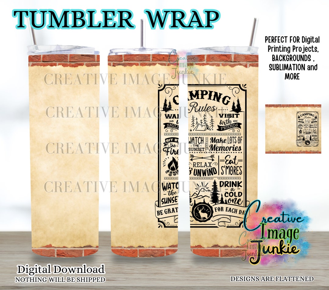 Camping Rules 20oz Tumbler Wrap PNG | Sublimation Design for Skinny ...