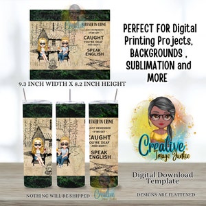 Partners in Crime couples tumbler wrap, 20oz sublimation wrap, Personalized camping designs, sibling tumbler wrap, camping tumbler wrap