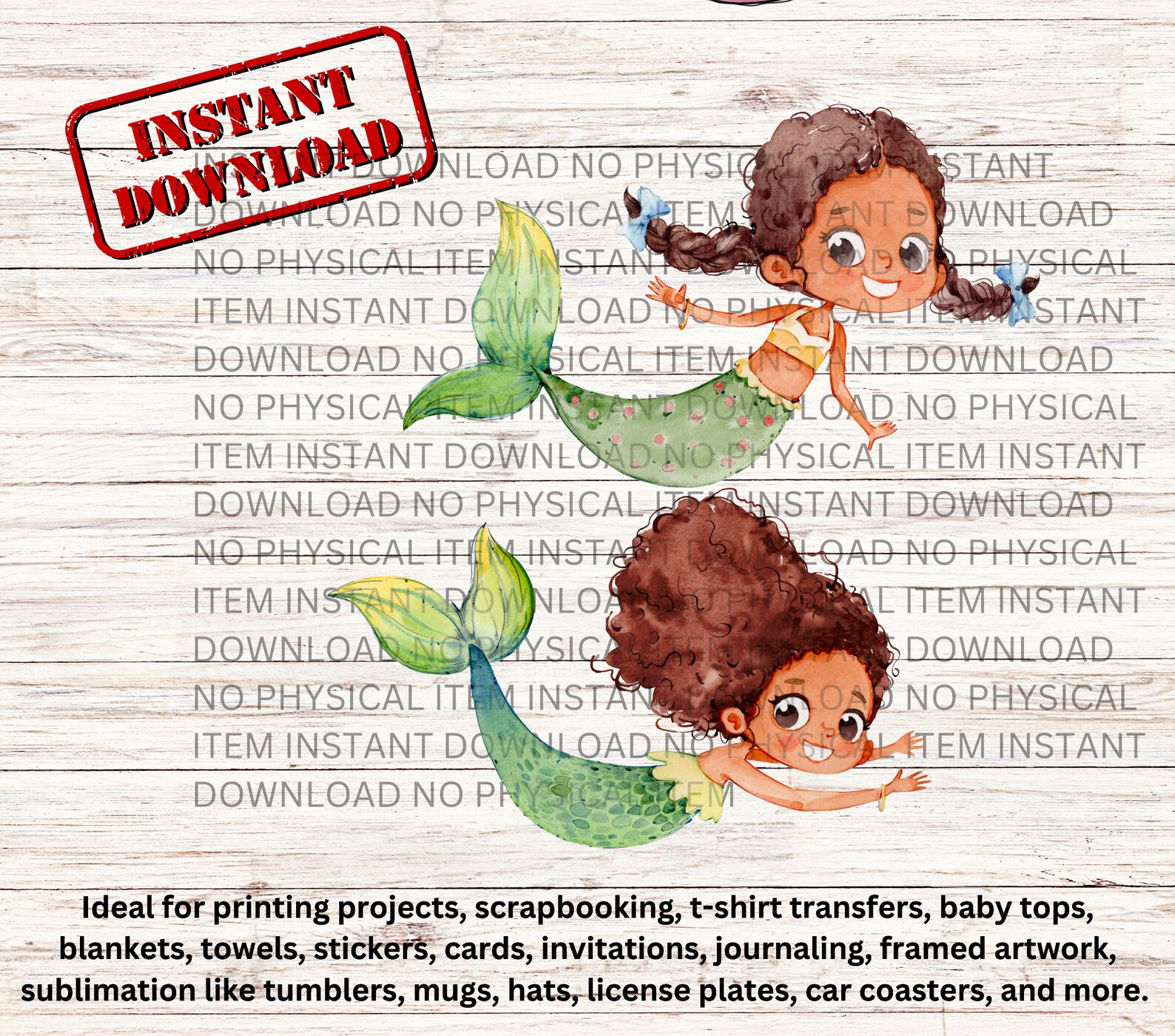 African American Mermaid Clipart Sublimation Instant Digital Etsy