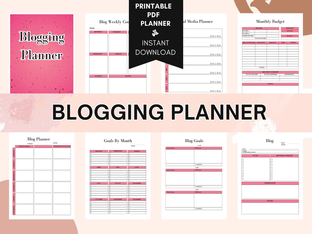 Blogging Planner Printable PDF | 20+ Pages | Blog Income, Content &amp; Social Media Organizer ...