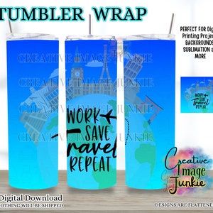 Reiseagent Tumbler Wrap, Weltkarte png, 20 Unzen Sublimation Wrap, digitaler Download, Flugbegleiter Tumbler Wrap, Wahrzeichen Tumbler Wrap