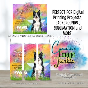 Envoltura de vaso de pérdida de perro, envoltura de vaso de poema de pérdida de mascotas, descarga digital, envoltura de vaso de sublimación Border Collie de 20 oz, Border Collie PNG